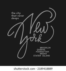 New York vector text. Hand drawn lettering. Can be used for printing on t shirt and souvenirs. Posters, banners, cards, flyers, stickers.