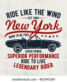 New York Vector vintage sport racing car, T-shirt Graphics, Vintage typography