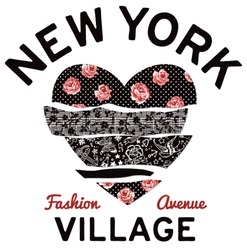 New York village typography patchwork hearth , print  for woman shirt with applique fabric embroidery