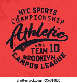 New York Vintage Denim print for t-shirt or apparel. Old school vector graphic for fashion and printing. Retro artwork and typography