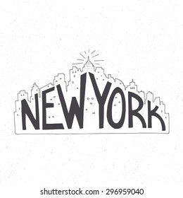 New York vintage hand drawn lettering poster. Vector typography concept. T-shirt design or home decor element. Hand crafted vector illustration. 