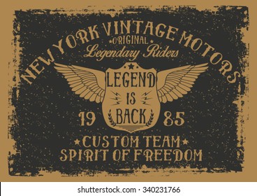 new york vintage motors typography, t-shirt graphics, vectors