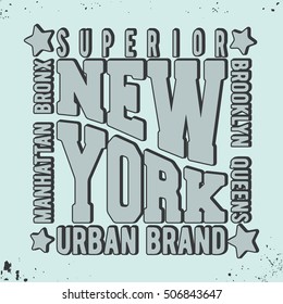 New York vintage stamp. T-shirt print design. Printing and badge applique label t-shirts, jeans, casual wear. Vector illustration.