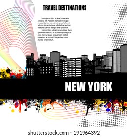 New York , vintage travel destination grunge poster with colored splash and space for your text, vector illustration