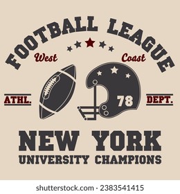 New York vintage t-shirt graphics, design, print, typography, label with football helmet. Vector