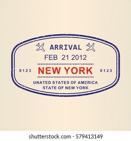 New York visa or arrival stamp from passport. New York travel stamp. Airport sign. Vector illustration.