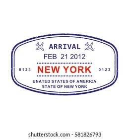 New York Visa Or Arrival Stamp From Passport Isolated On White Background. New York Travel Stamp. Vector Illustration.