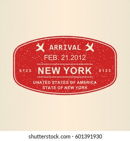 New York visa or arrival stamp from passport. New York travel stamp. Airport sign. Vector illustration.