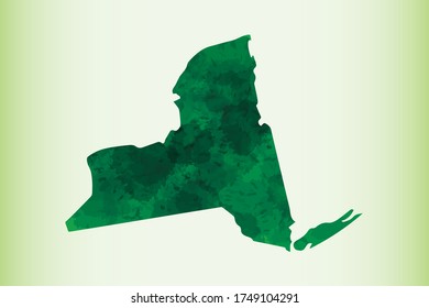 New York watercolor map vector illustration of green color on light background using paint brush in paper page