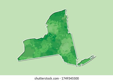 Mapa de acuarela de Nueva York ilustración vectorial de color verde con línea de borde sobre fondo claro usando pincel de pintura en la página