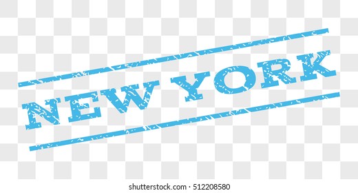 New York watermark stamp. Text caption between parallel lines with grunge design style. Rubber seal stamp with unclean texture. Vector light blue color ink imprint on a chess transparent background.