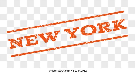 New York watermark stamp. Text tag between parallel lines with grunge design style. Rubber seal stamp with unclean texture. Vector orange color ink imprint on a chess transparent background.