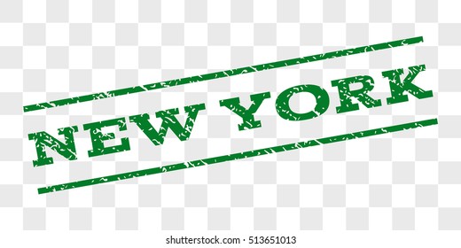 New York watermark stamp. Text tag between parallel lines with grunge design style. Rubber seal stamp with dirty texture. Vector green color ink imprint on a chess transparent background.