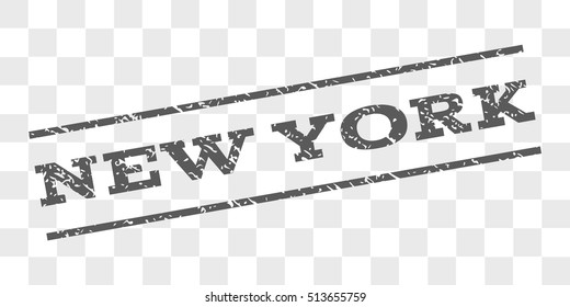New York watermark stamp. Text caption between parallel lines with grunge design style. Rubber seal stamp with scratched texture. Vector grey color ink imprint on a chess transparent background.