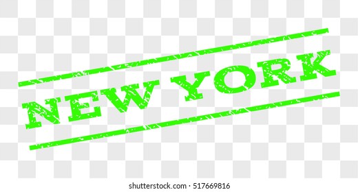 New York watermark stamp. Text tag between parallel lines with grunge design style. Rubber seal stamp with unclean texture. Vector light green color ink imprint on a chess transparent background.