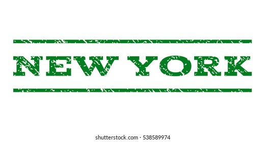 New York watermark stamp. Text caption between horizontal parallel lines with grunge design style. Rubber seal stamp with dirty texture. Vector green color ink imprint on a white background.