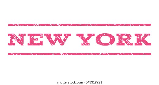 New York watermark stamp. Text caption between horizontal parallel lines with grunge design style. Rubber seal stamp with dirty texture. Vector pink color ink imprint on a white background.