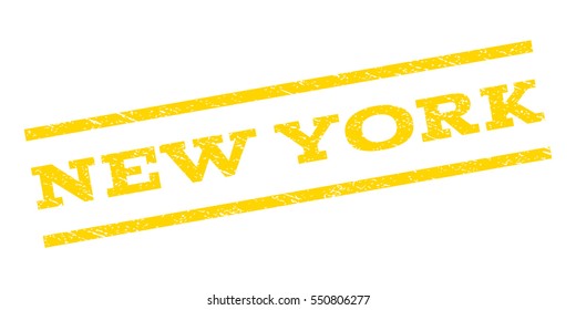 New York watermark stamp. Text caption between parallel lines with grunge design style. Rubber seal stamp with dirty texture. Vector yellow color ink imprint on a white background.