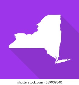 New York white map,border flat simple style with long shadow on purple background