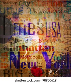 New York. Word Grunge collage on background.