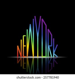 New York word in shape of the city on a black background