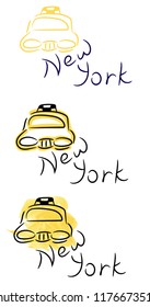 New York yellow taxi sketch with watercolor and felt-tip pen grunge vector illustration