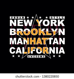 new york,brooklyn,manhattan,california lettering tee element vintage graphic t shirt print vector illustration design