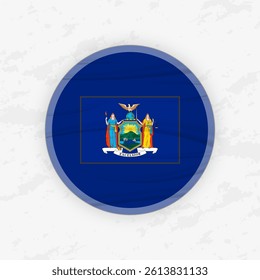 New Yorker Flag in a Circular Emblem Design, Abstract Round Sticker Illustration. This high-quality vector graphic is perfect for use in patriotic designs, international events, sport competitions.