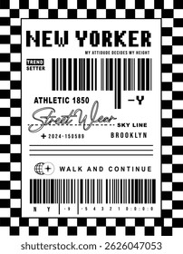 New yorker slogan and barcode for tee design illustration vector. 