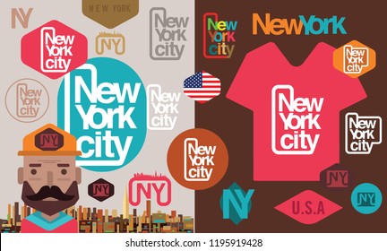 New York,Los angeles,Las vegas,Chicago,Huston sticker emblem t shirt design