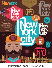 New York,Los angeles,Las vegas,Chicago,Huston sticker emblem T Shirt design