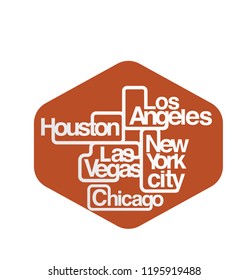 New York,Los angeles,Las vegas,Chikago,Huston sticker emblem