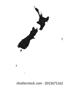 new zaeland soft black map with white detail isolated white background, eps 10