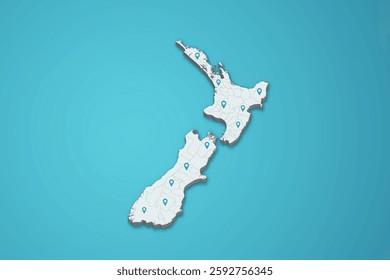 New Zealand 3D map illustration with province map pin on isolated background