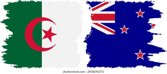 New Zealand and Algeria grunge flags connection, vector