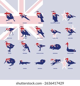 new zealand animal silhouette set vector