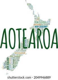 New Zealand - Aotearoa vector illustration word cloud isolated on white background.