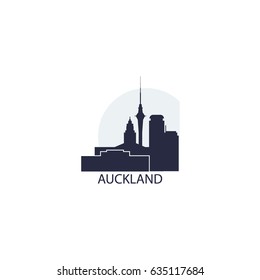 New Zealand Auckland city landscape panorama view flat logo modern vector icon