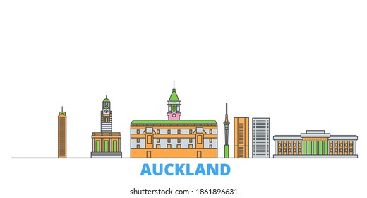 New Zealand, Auckland line cityscape, flat vector. Travel city landmark, oultine illustration, line world icons