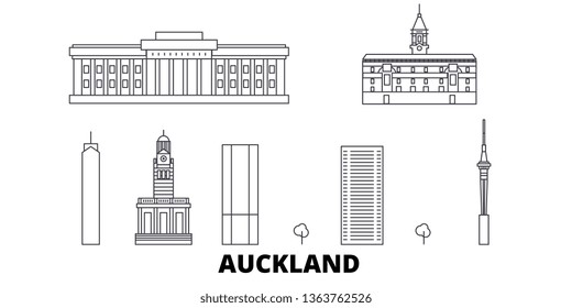 New Zealand, Auckland line travel skyline set. New Zealand, Auckland outline city vector illustration, symbol, travel sights, landmarks.