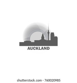 New Zealand Auckland sunrise sunset city panorama landscape skyline flat icon logo