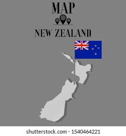 New Zealand, Aukland outline world map silhouette vector illustration, creative design background, national country flag, objects, element, symbols from countries all continents set. 