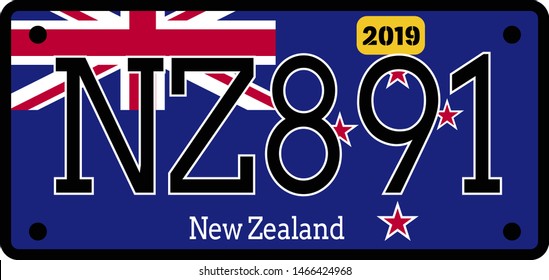 New Zealand automobile license plate on white background