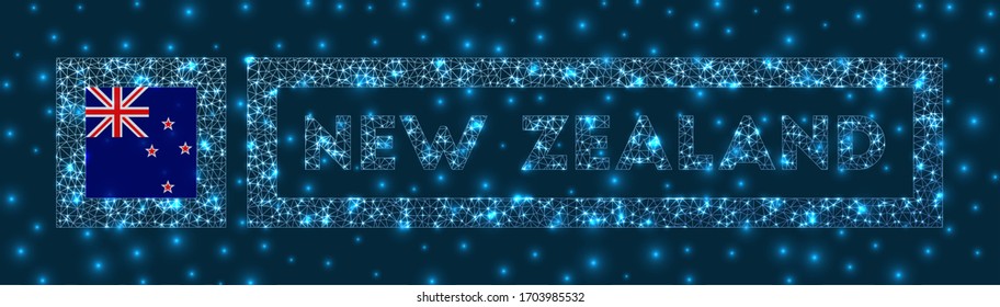 New Zealand badge. Flag of New Zealand in glowing network geometric style. Classy vector illustration.