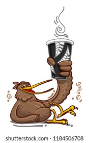the New Zealand bird kiwi with cap of coffee