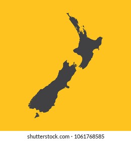 New Zealand black map,border on orange background. Vector illustration.