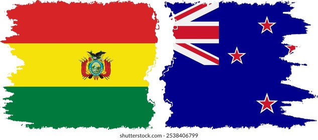 New Zealand and Bolivia grunge flags connection, vector