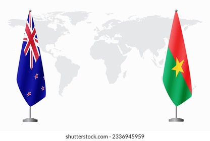 Neuseeland und Burkina Faso Flaggen für offizielle Treffen auf der Weltkarte.