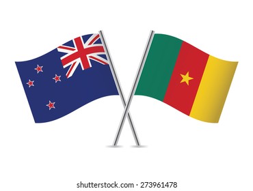 New Zealand and Cameroon flags. Vector illustration.