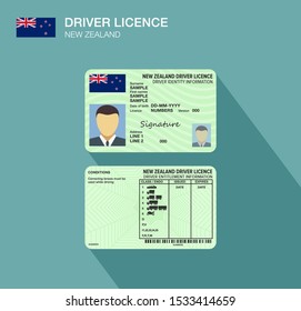 New Zealand car driver license identification. Flat vector illustration.